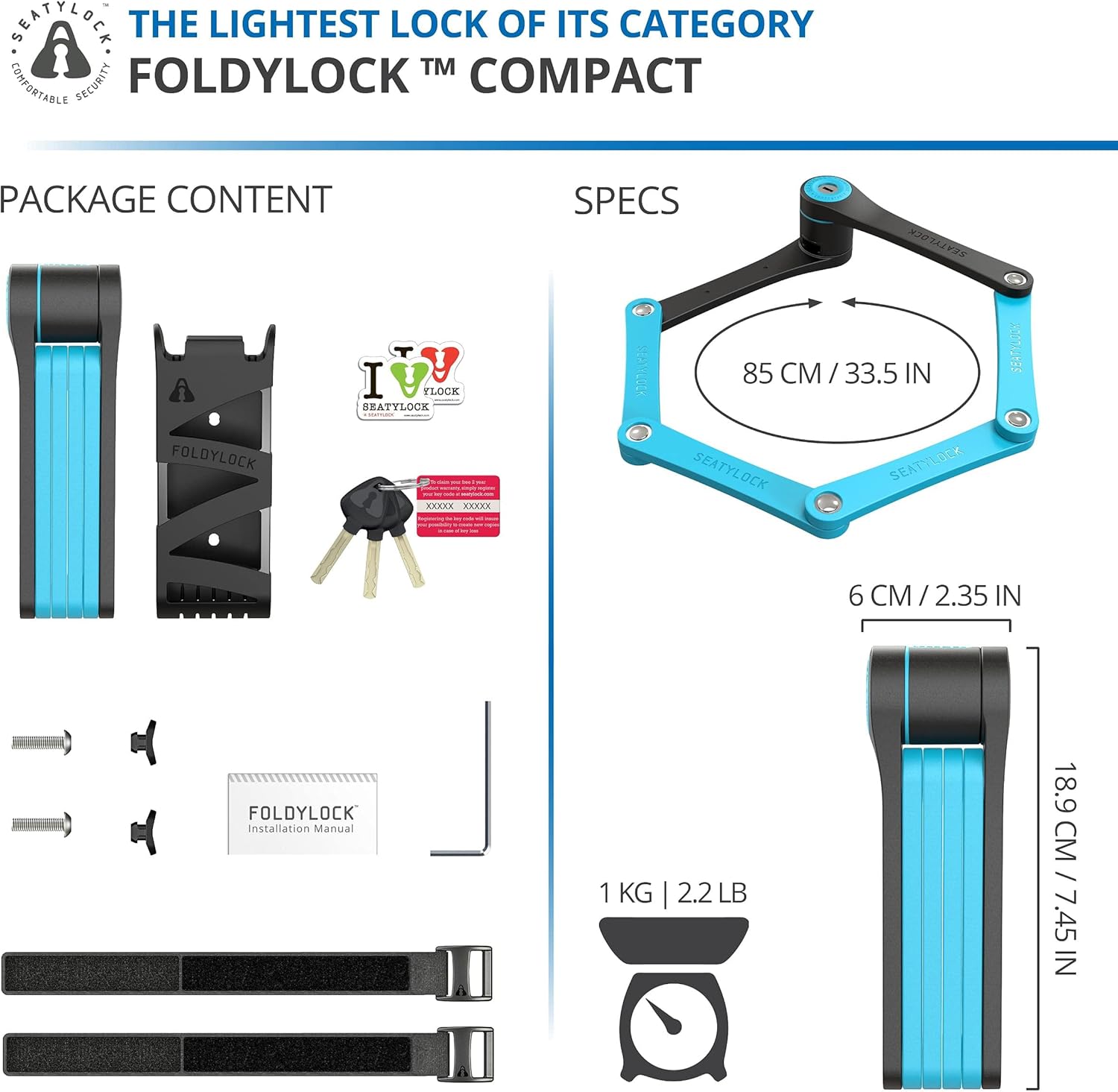 FoldyLock Compact Folding Bike Lock - Award Winning Patented Lightweight High Security Bicycle Lock - Heavy Duty Anti Theft Smart Secure Guard with Keys and Case for Bikes or Scooters : Sports & Outdoors