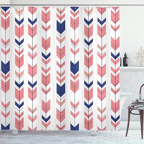 Lunarable Cortina de ducha con diseño de flecha, estilo retro, colores pastel, motivos de arte vintage peruano, juego de decoración de baño de tela