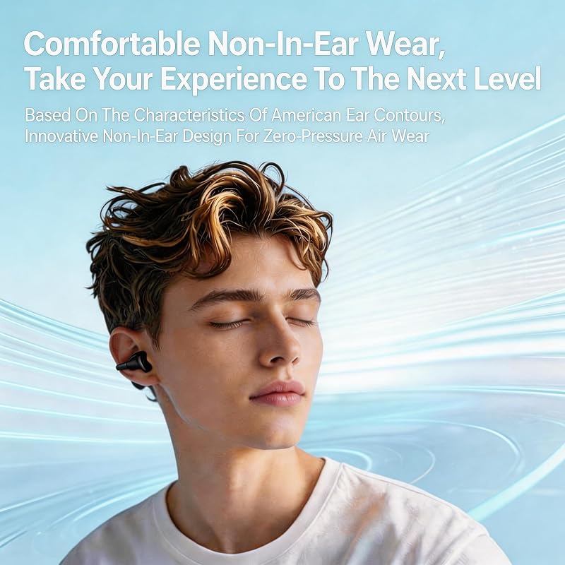 Clip On Ear Buds, Open Ear Headphones Bluetooth 6.0 Sports Earbuds with Mic, IPX7 Waterproof Sweatproof Headset for Running, Cycling, Lightweight Stereo Sound with Fast Charging image 2