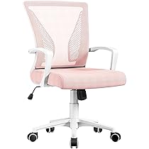 Yaheetech Sedia da Ufficio Scrivania Ergonomica Lombare in Rete Traspirante Reclinabile Altezza Regolabile Girevole con Braccioli e Ruote Portata 136 kg Rosa