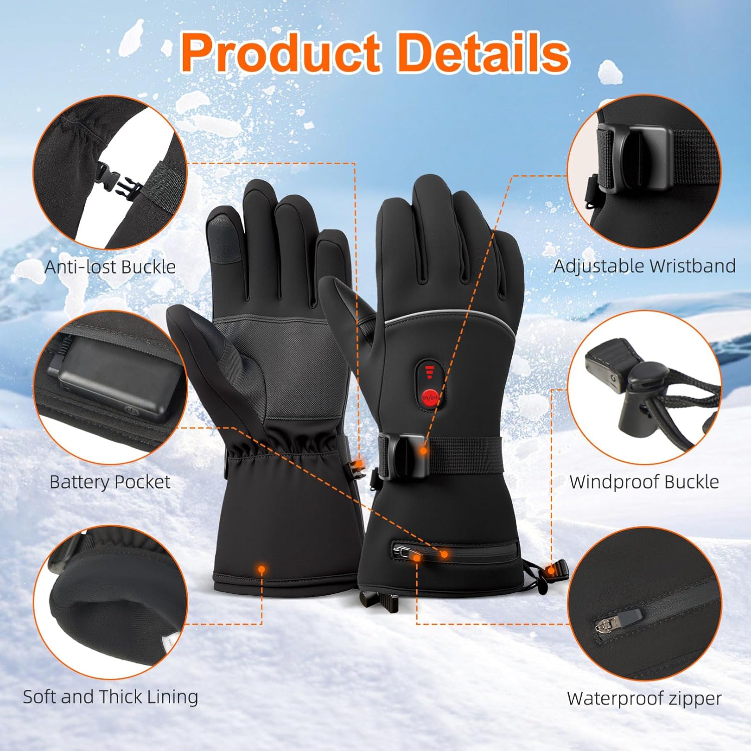 20000mAh Rechargeable Heated Gloves for Men & Women, 7.4V Fast Heating Heated Gloves,3 Temperature,Touch Screen, Waterproof, Non-Slip, Suitable for Winter Outdoor Work, Skiing, Cycling, Fishing - Image 3