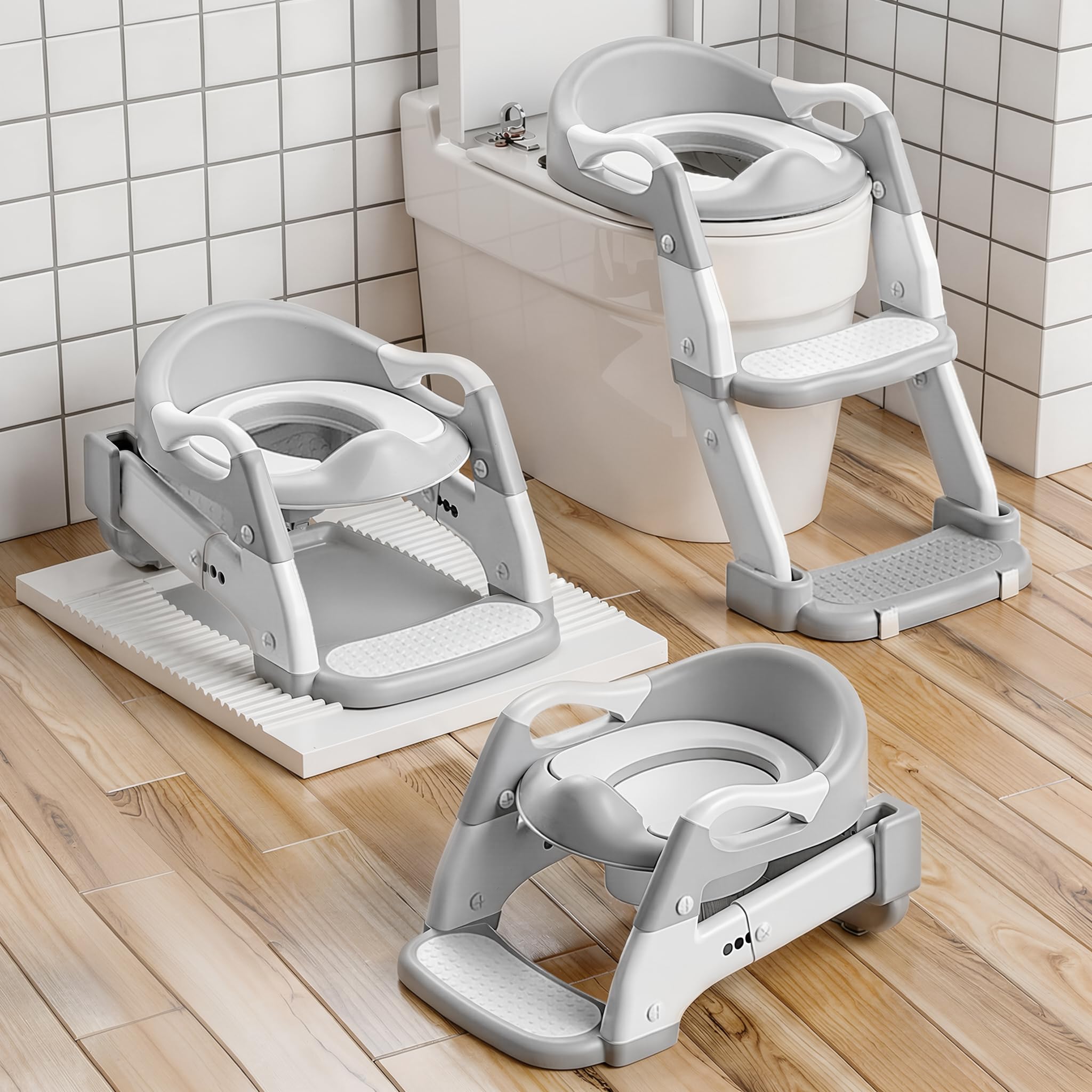 Photo 1 of ****Photo and description for reference only***Snugzy Toddler Potty Training Seat 3-in-1 Foldable Potty Training Toilet with Step Stool Adjustable Potty Chair with Urinals (Grey)