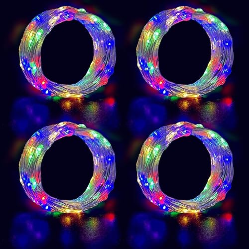 LIGHTOP Guirnalda de luces de hadas con pilas, mini 16.4 ft, 4 unidades, 50 luces LED, cable de cobre para cada flexible, para bricolaje, al aire