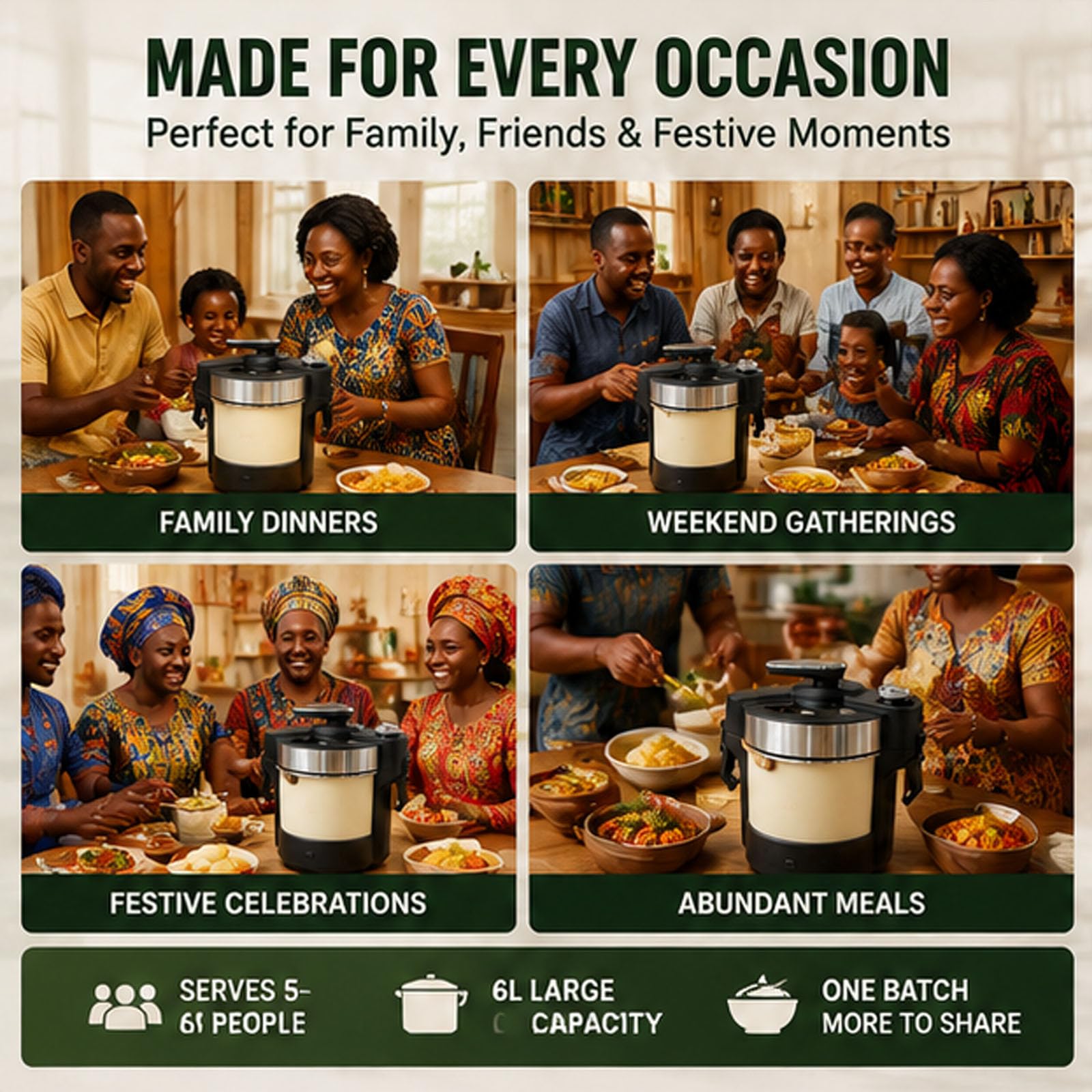 Fabricante de comida automática de 6L para tragar Fufu, máquina eléctrica para triturar ñame, para Fufu, Amala, Banku, comida africana, sémola, puré de patatas, sirve para 5 a 6 personas