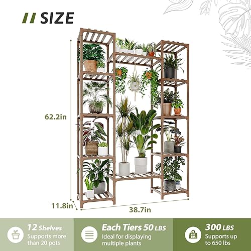 Miniatura 6 de Soporte para plantas de interior y exterior, estante de 62.2 pulgadas de alto, soporte escalonado para flores, varios niveles, soporte de madera