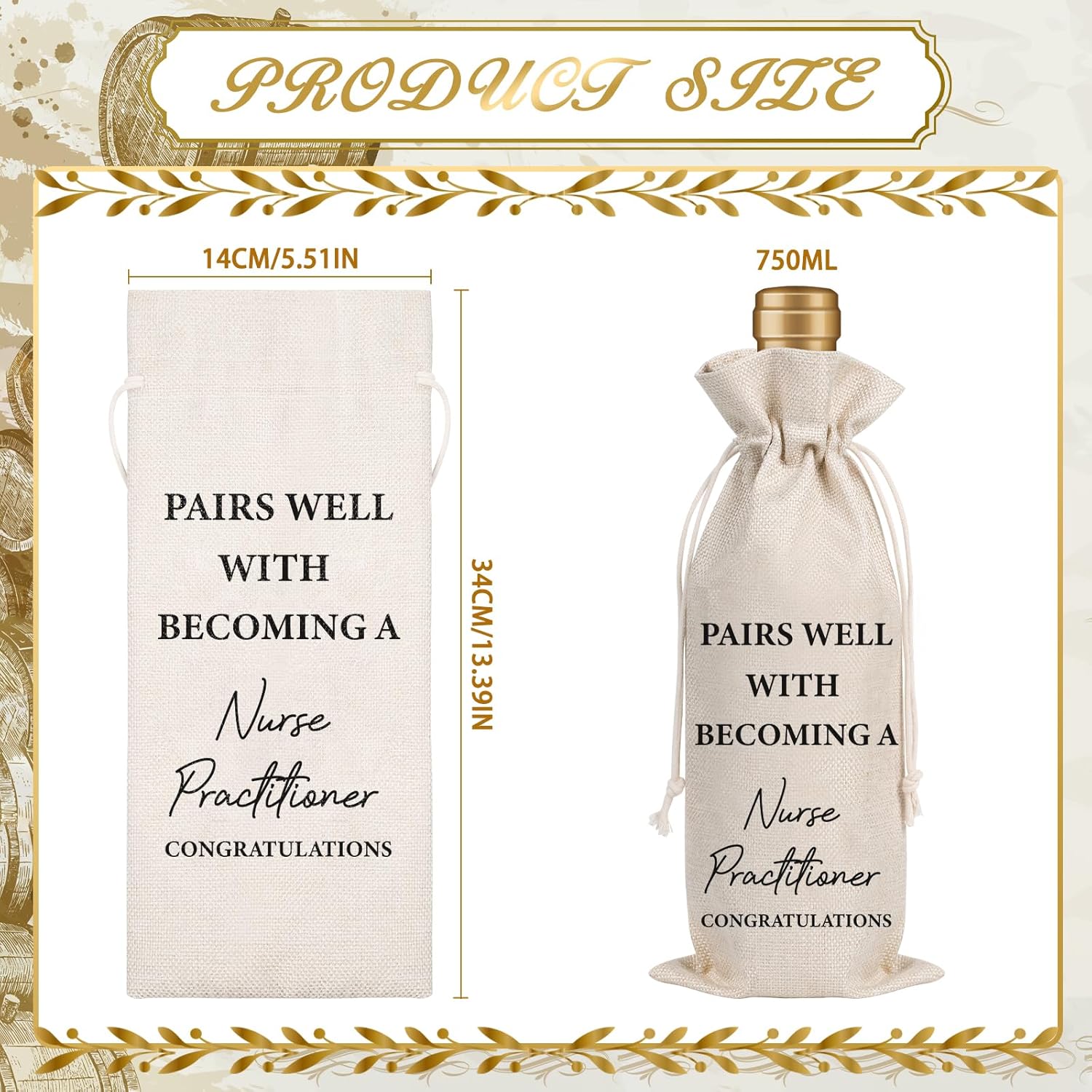 Wxiben Nurse Practitioner Gifts for Women - Nurses Graduation Gift Wine Bag Nurse Week Gift Nurses Appreciation Gifts Soft Burlap Wine Gift Bags for Nursing School Doctor Nurse Practitioner - Image 2