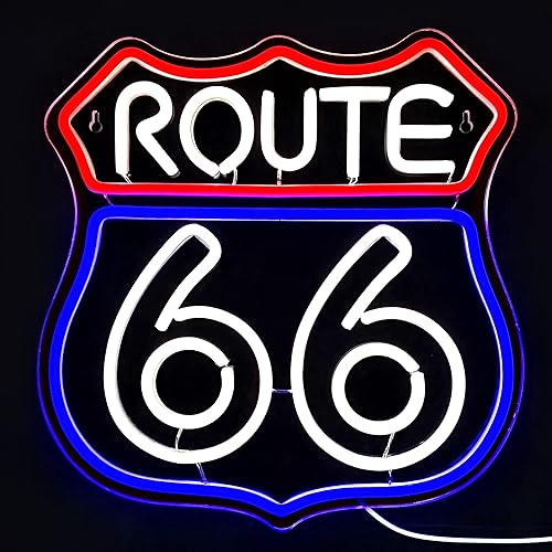 Route 66 Letrero de neón histórico de Estados Unidos High Way acrílico LED para decoración de pared de dormitorio, luz de neón azul, sala de juegos,