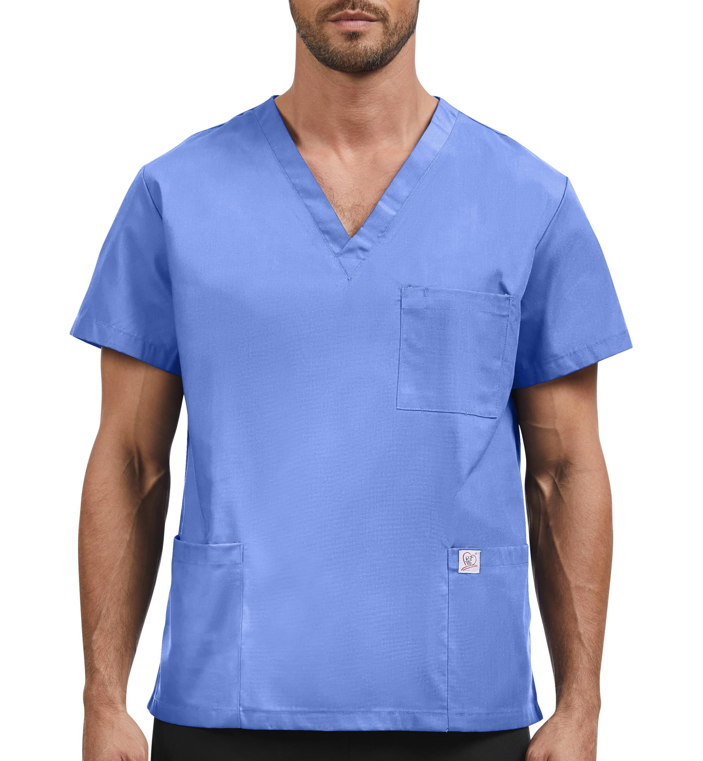 Men V Neck Classic Workwear with 3 Pockets for Dental, Vet, Beauty
