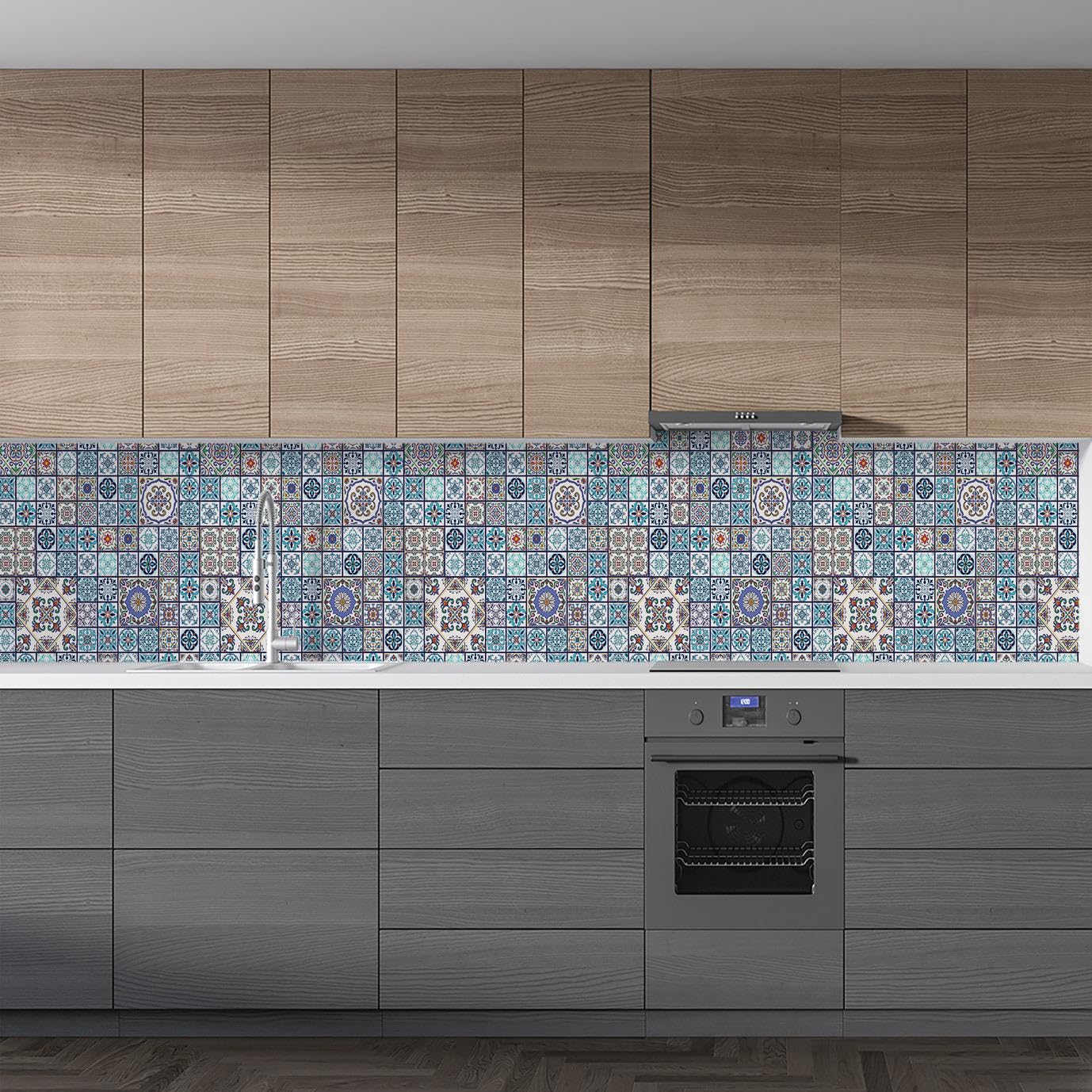 Mutfak Tezgah Arası Folyo Fayans Kaplama Folyosu Fas Desen Mavi 60x400 CM