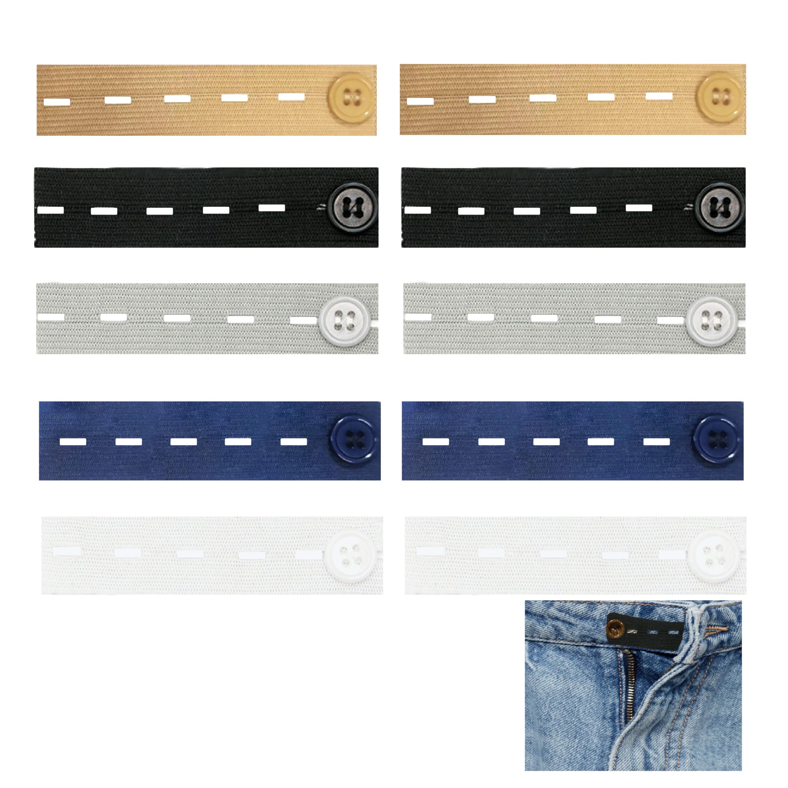 10 extensiones de cintura para pantalones, 9,3 x 2,5 cm para vaqueros, ampliación de cintura con botón, extensión de cintura elástica, extensión de cintura para pantalones para hombre y mujer