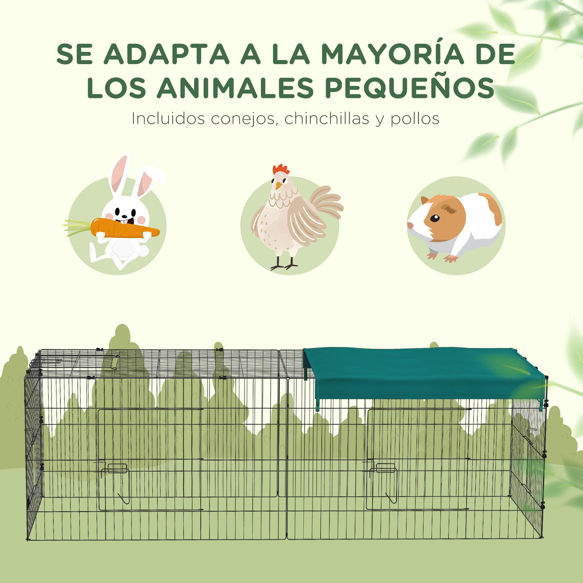 PawHut Gabbia per Conigli da Esterno e Interno con Tettuccio, Recinto per Animali Piccoli, Cincillà, Galline, Verde