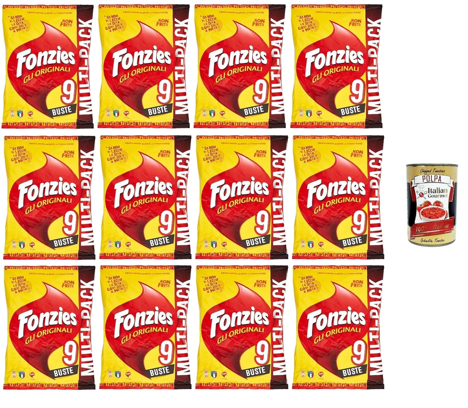 Italian Gourmet Snack au maïs au goût fromage, 12 x 211 g, collations croustillantes au four, non frites, idéales pour les fêtes, la famille, les soirées cinéma et le partage, 400 g