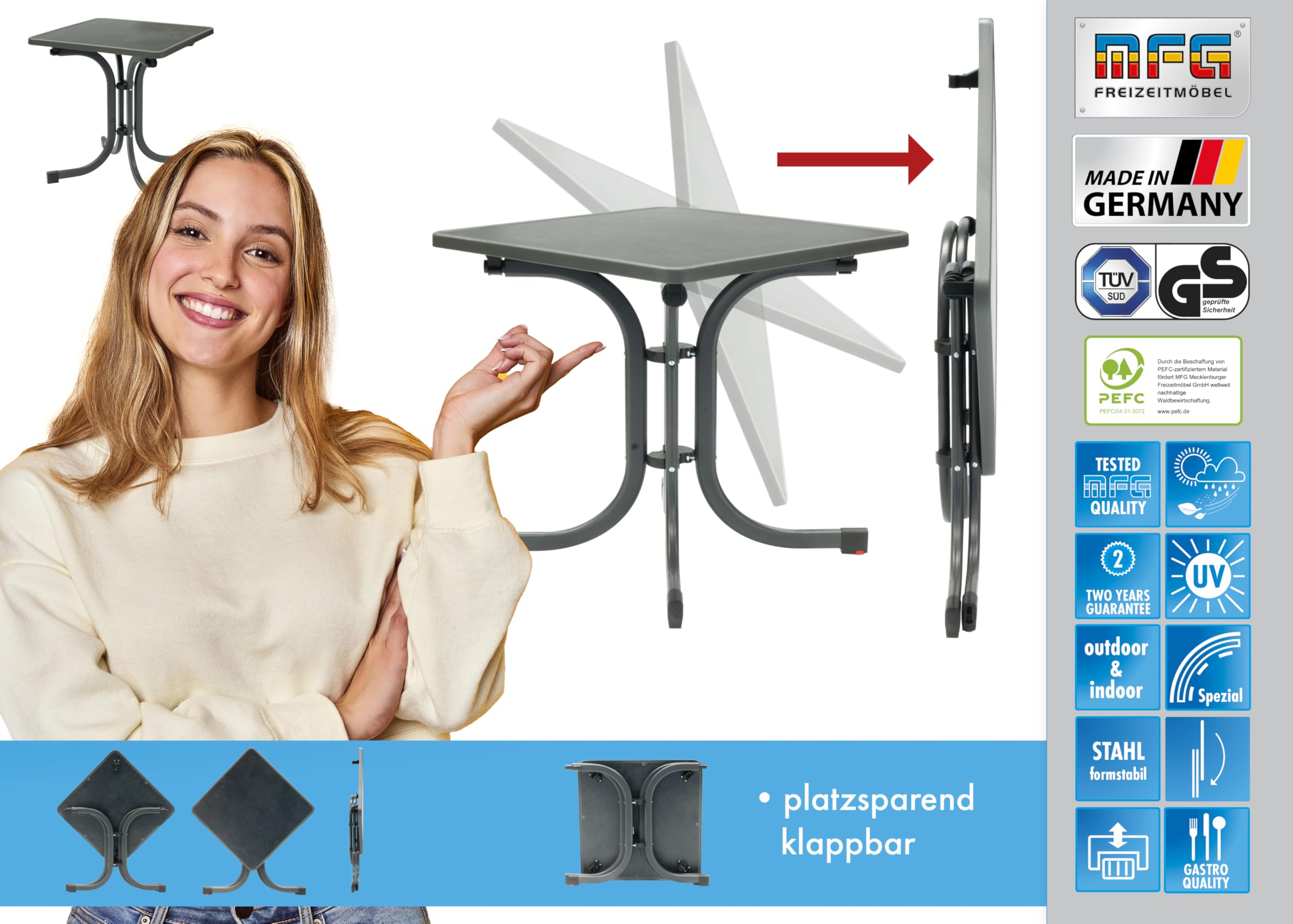 MFG Boulevardklapptisch 70x70 cm, anthrazit/Schiefer