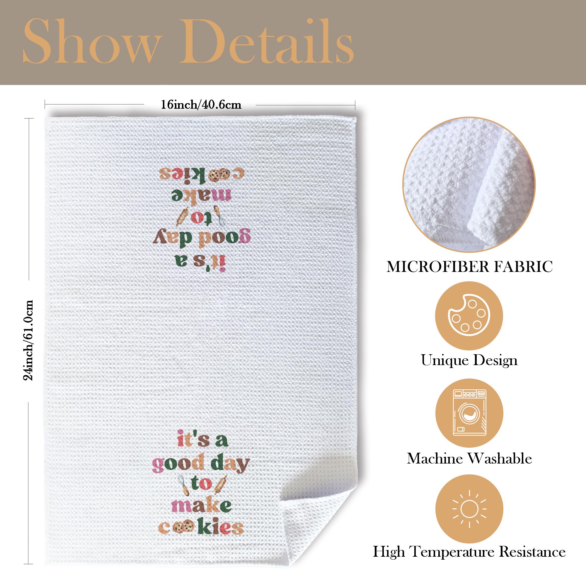 Funny Baking Gifts Kitchen Towels, Gifts for Bakers Cookie Lovers Dish Tea Towels for Kitchen, It's a Good Day to Make Cookies Decorative Hand Towel, 16x24 Inch