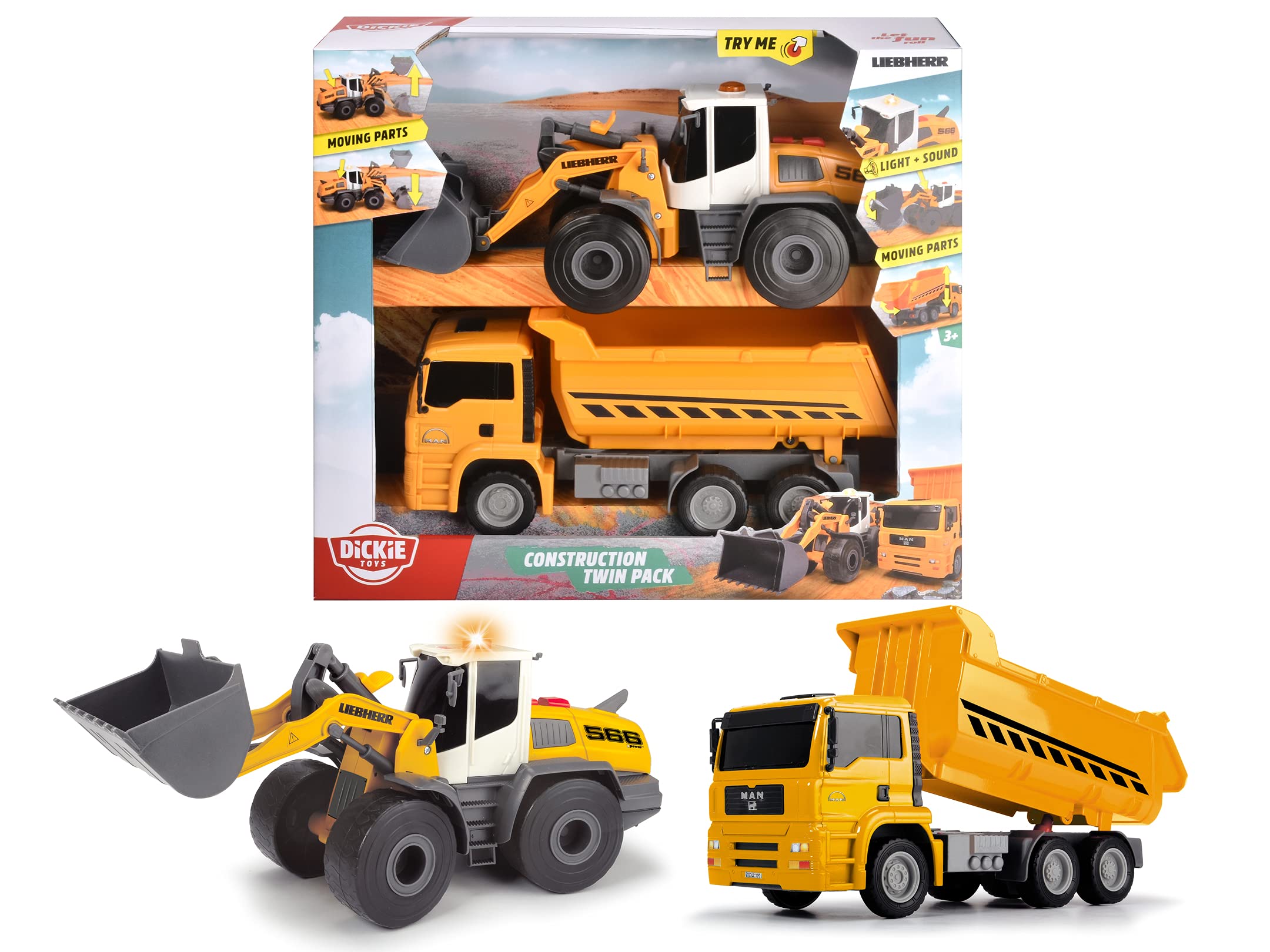 Pack 2 vehículos construcción con luz y Sonidos 28cm (Dickie 3726008)
