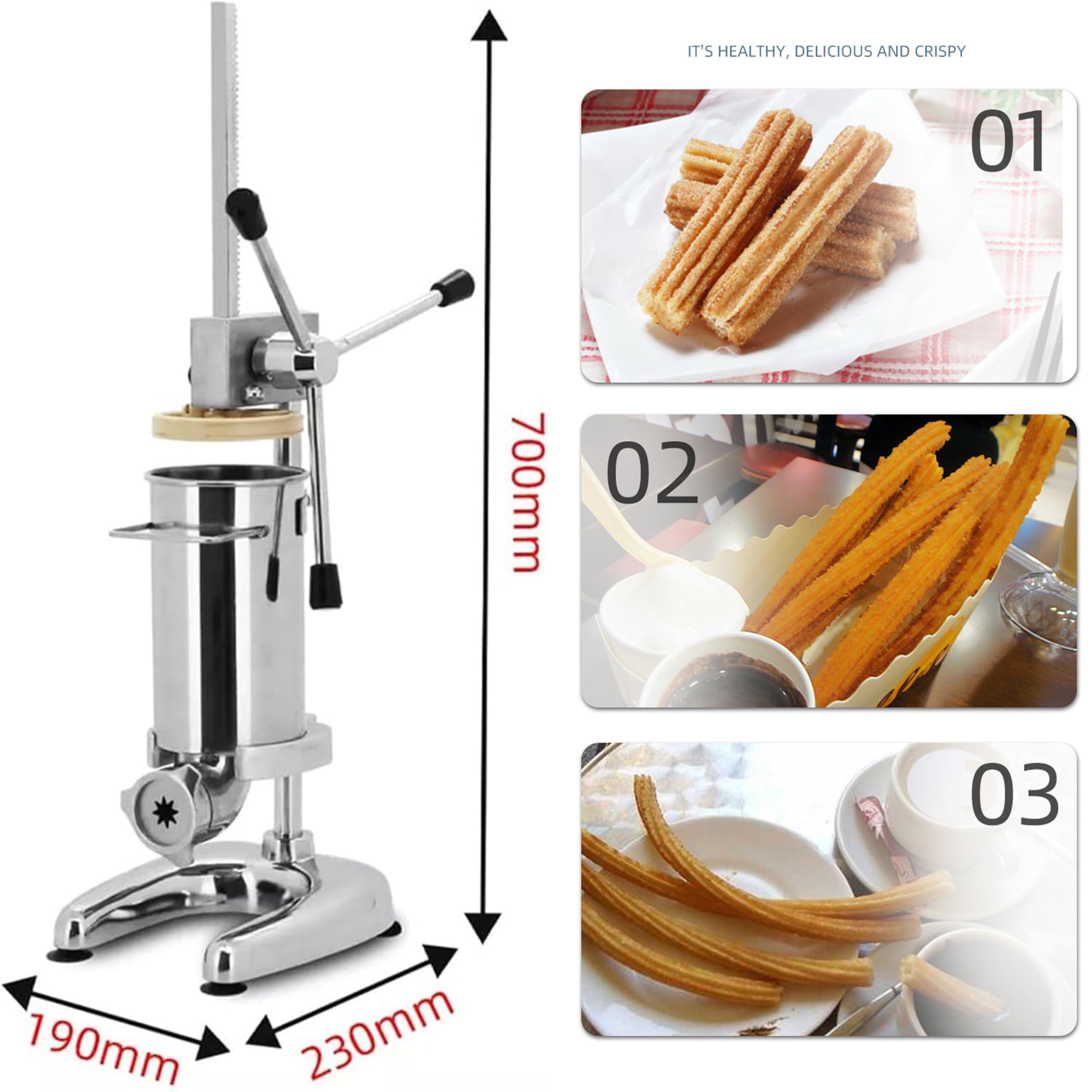 Macchina per Churros, 3L Commerciale Manuale Macchina per Churro Spagnola Macchina per Ciambelle Riempitrice Verticale in Acciaio Inossidabile Macchina per Dessert Macchina,3L