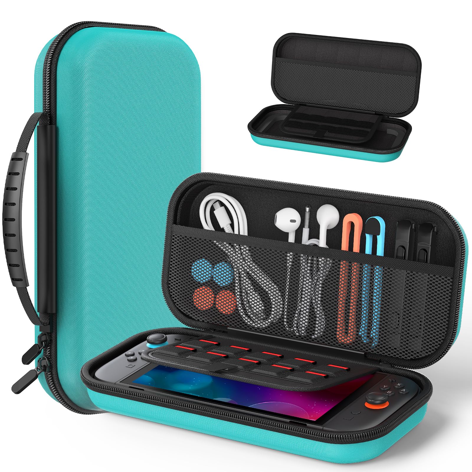 Klipdasse Carry Case Compatible with Nintendo Switch 2, Portable Hard Shell with Soft Lining, 10 Card Slots, Viewing Stand, soft silicone Handle for Switch 2 Green