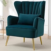 YUUIJOAA Light Blue Modern Wingback Armchair - Comfy Upholstered Accent Chair with Pillow for Bedroom, Living Room, Reading Nook