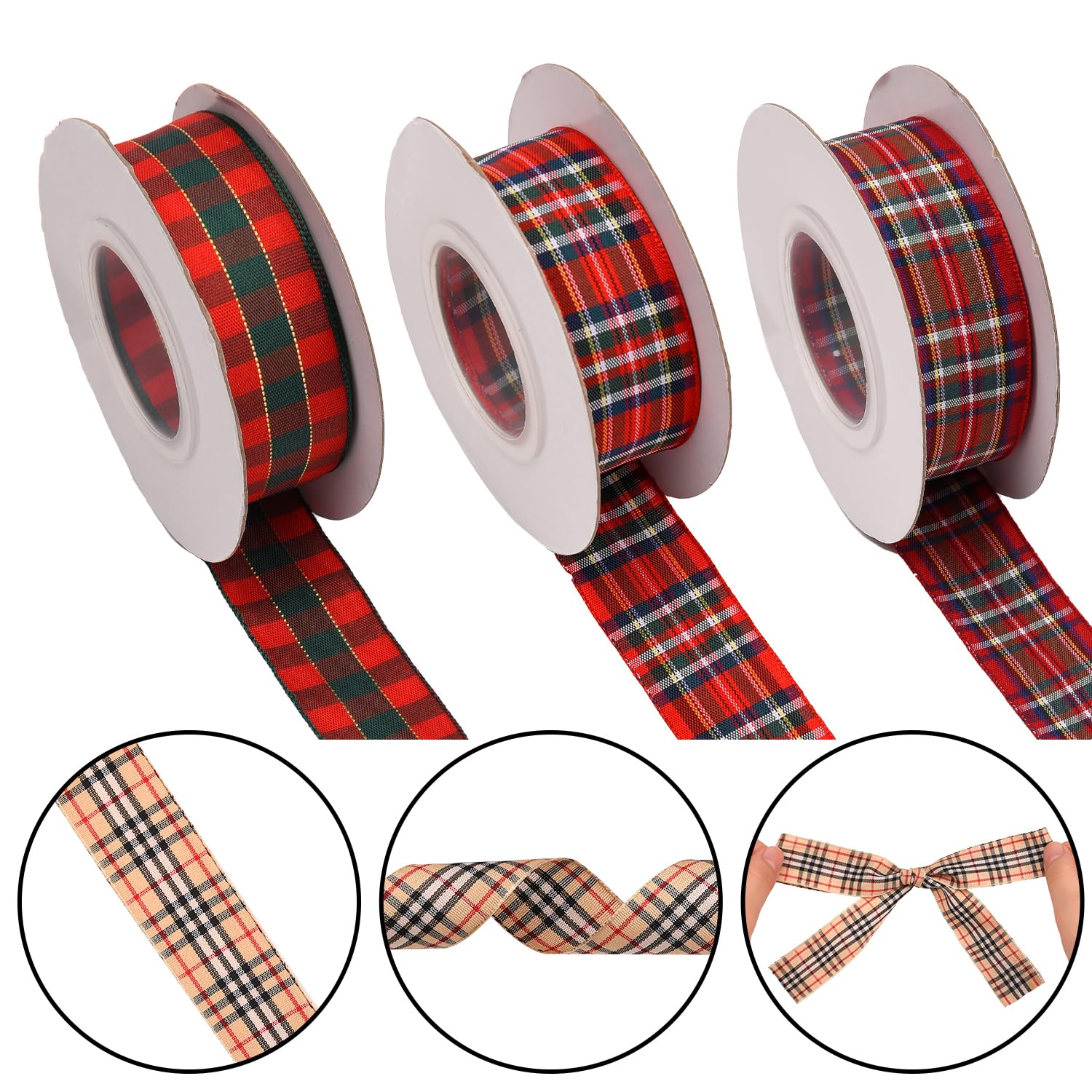 4 Rotoli Di Nastro Scozzese Per Regali – Tartan Rosso, 20m X 15mm, In Poliestere, Per Decorazioni Natalizie