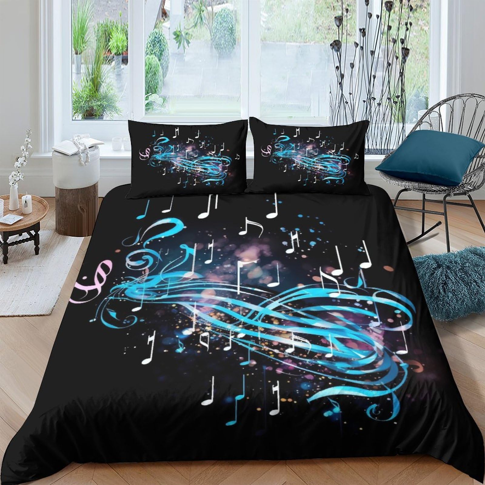 Housse de couette musique King size en microfibre avec 2 taies d'oreiller