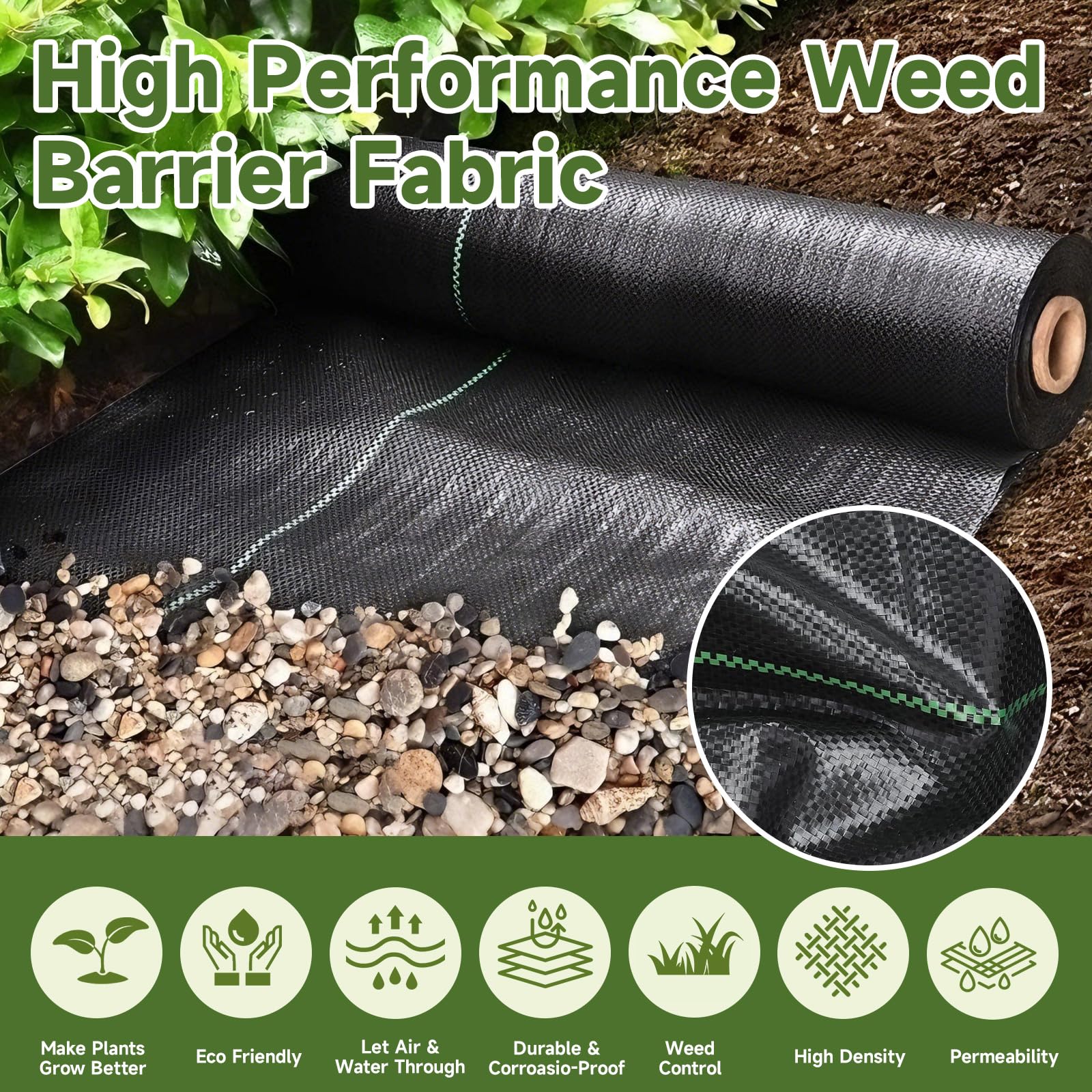 Unkrautvlies 1x50m mit 50 Erdnägeln, 110g/m² Premium Gartenvlies - Wasserdurchlässig, Reißfest und UV-stabil, Ideal für Große Flächen, Gemüsebeet und Kleingarten