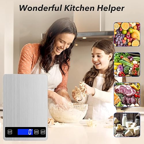 Miniatura 6 de Báscula digital de cocina de alimentos de 33 libras, graduación precisa de 0.05 onzas, báscula de cocina con carga USB, acero inoxidable impermeable