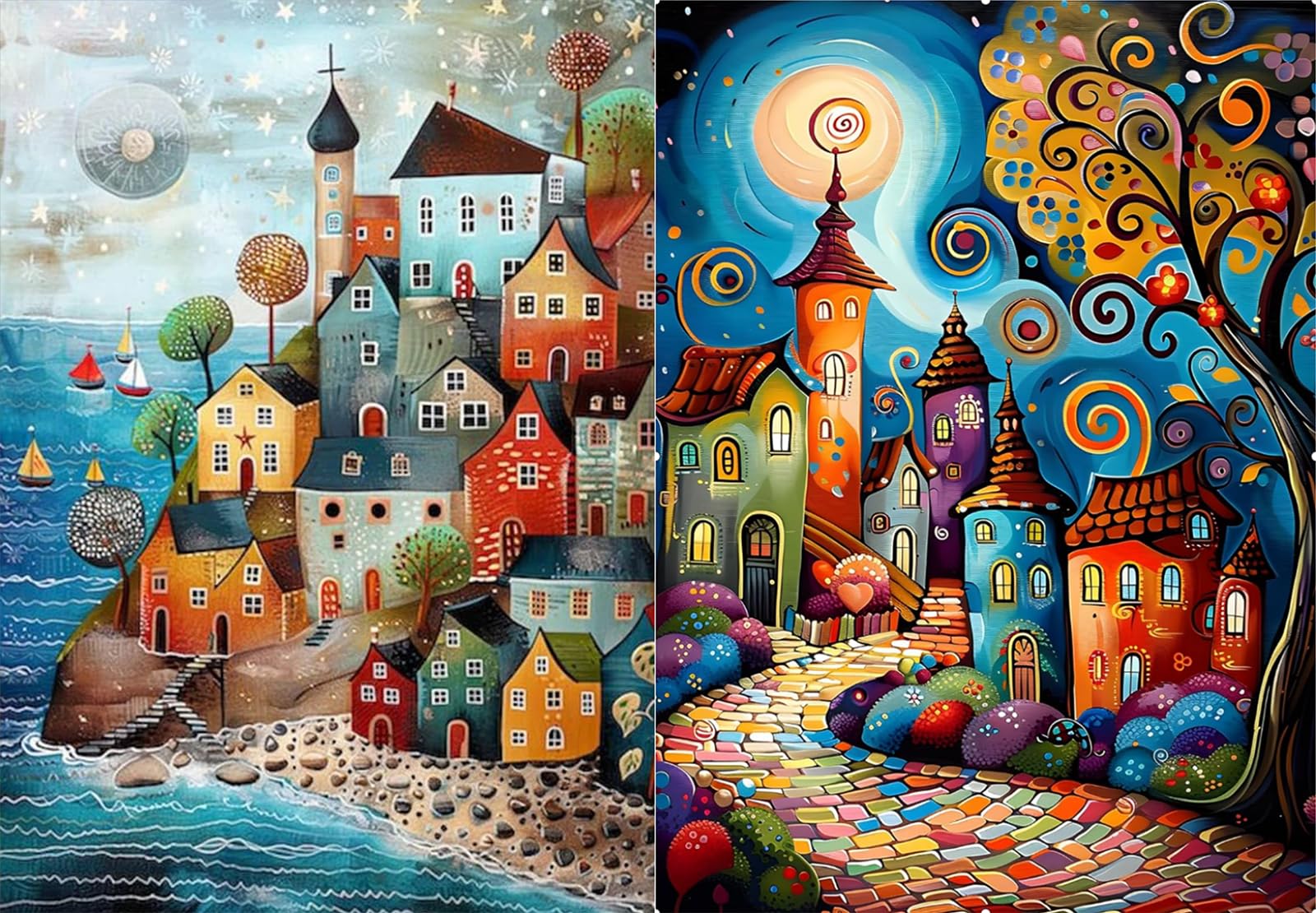 Tabeskly 2 Pack Landscape Fantasy 5d Diamond Painting Kits for Adults Brid Kids Full Dimond Art Pictures Set