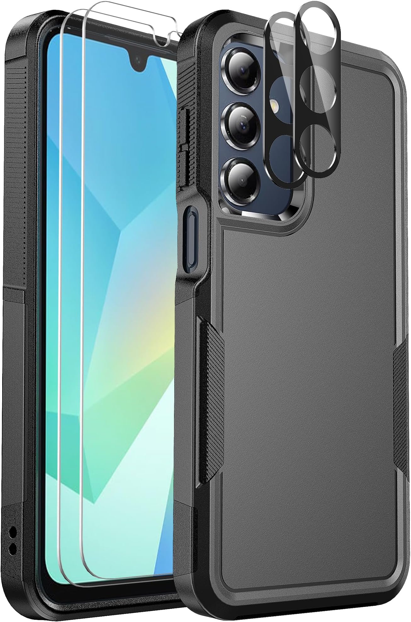 Ezanmull for Samsung Galaxy A16 5G Phone Case, [Military Grade Drop Protection] [Glass Screen Protector + Camera Lens Protector] Non-Slip Shockproof case (Black)