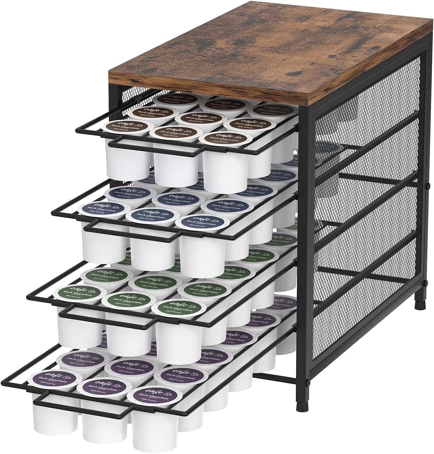 INDIDECOR 48473 K Cups Organizer, K Cups Storage Drawer, Coffee Pod Holder For Counter, 72 Pod Pack Capacity Rack, 4 Tier Coffee Pods Drawer, K Cups Capsule Storage Organizer for Home Office