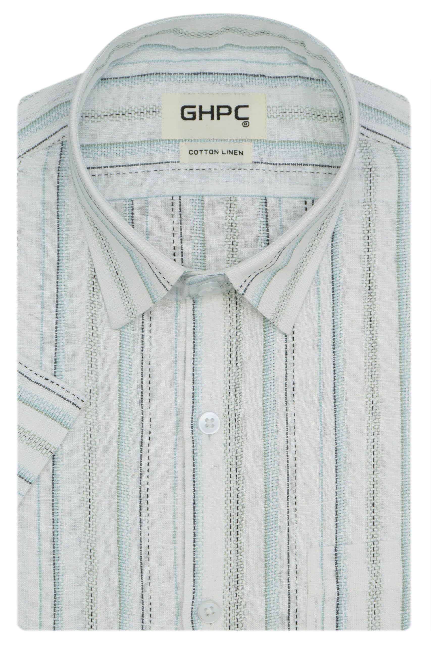 ghpc Cotton Linen Striped Half Sleeves Regular Fit Formal Shirt for Men-picture-14