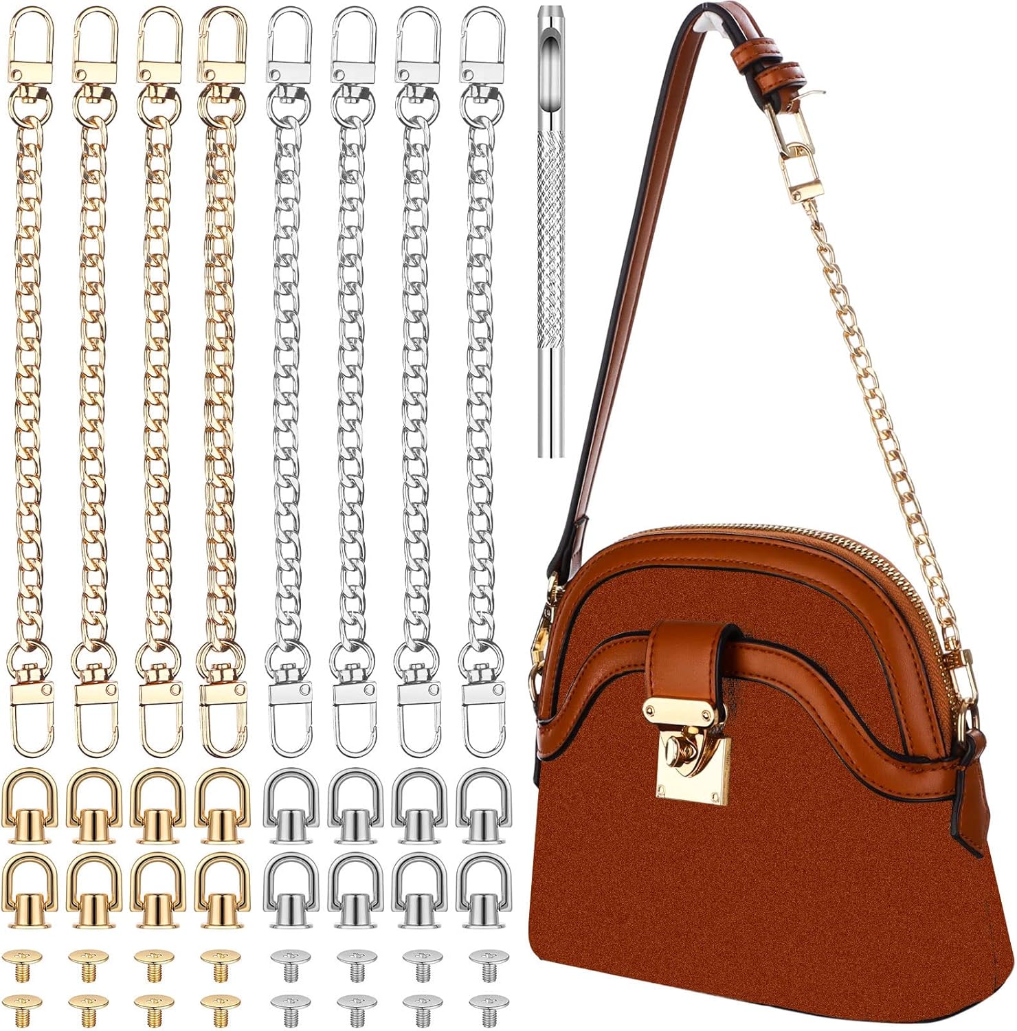 8 Pieces Purse Chain Strap Purse Strap Extender DIY Flat Chain Strap Handle Bag