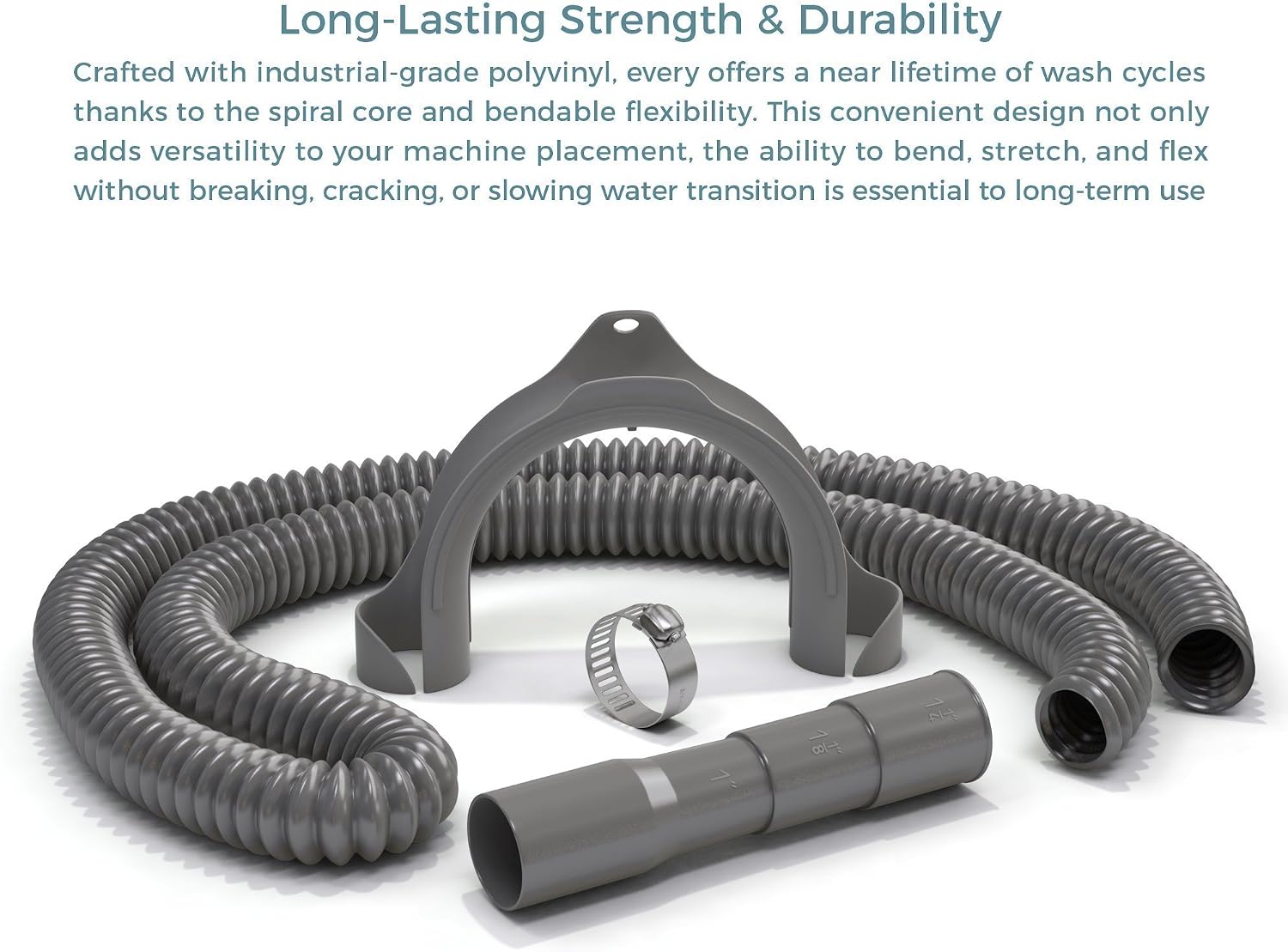 6 Ft. Premium Replacement Washing Machine Drain Hose Heavy-Duty Water Support | Flexible, Corrugated Design | Quick & Easy Installation | Incl. Steel Clamp
