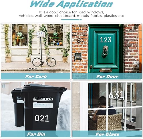 Miniatura 6 de Tenare Kit de 44 plantillas de bordillo de números de 4 pulgadas con 40 plantillas de plástico reutilizables de números de 0 a 9, cinta adhesiva, 3