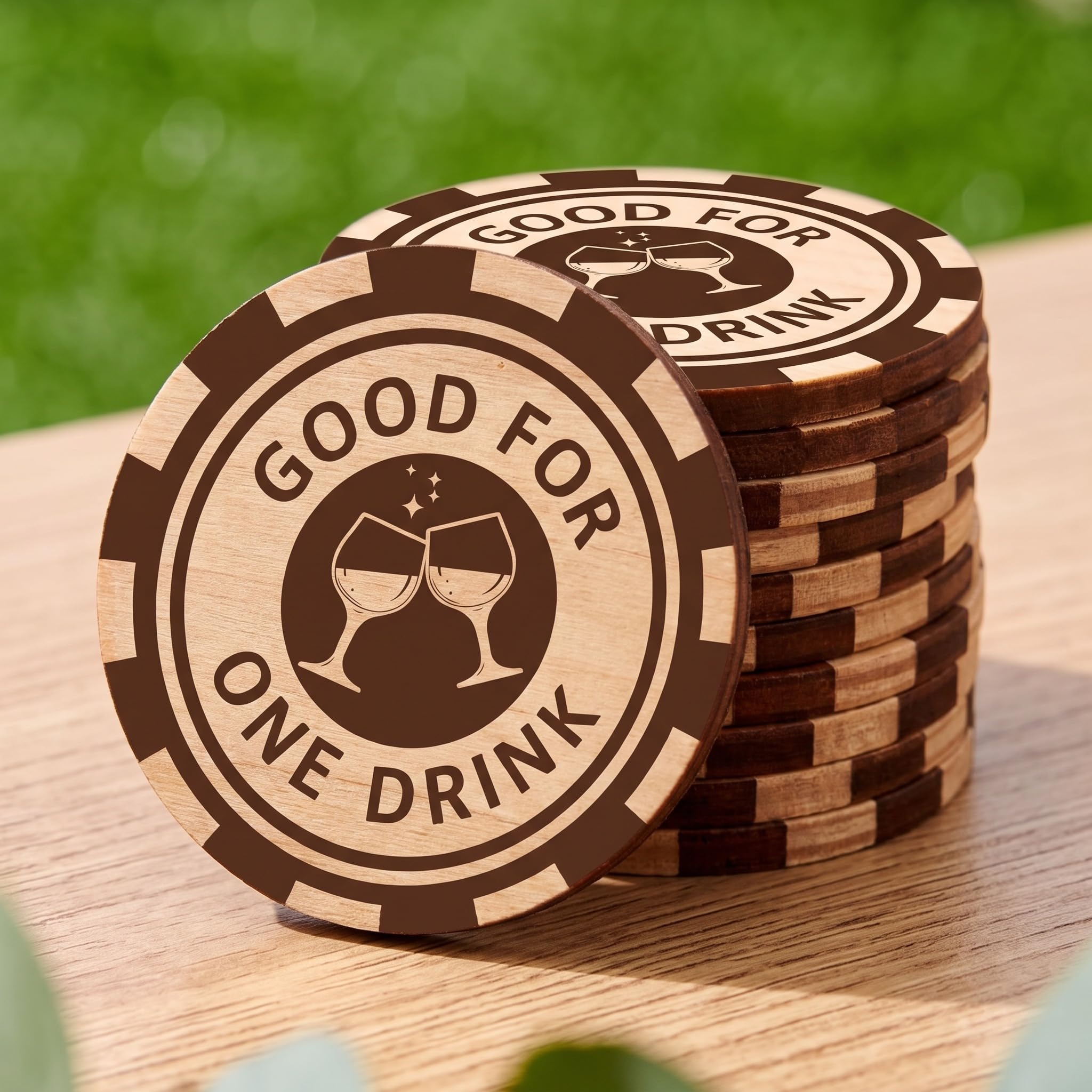 Marsui 100 Pcs Wooden Drink Tokens Wedding Bar Party,Poker Chip Pattern