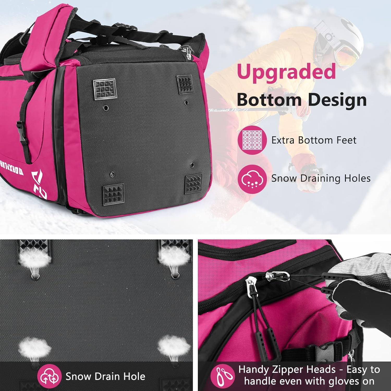 MORXPLOR Ski Boot Bag - 65L Padded, Waterproof Ski Travel Backpack for Gear & Accessories