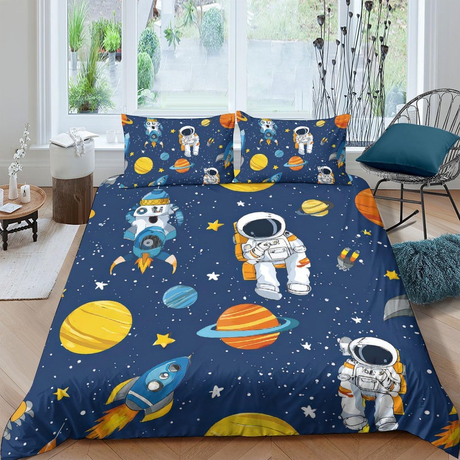 Ctjqhvkz Style-5 3D Printed Astronaut Space Fitted Sheet Microfiber Soft Blue Planet Mattress Cover For Bedroom Dorm Decoration Single（135X200cm）