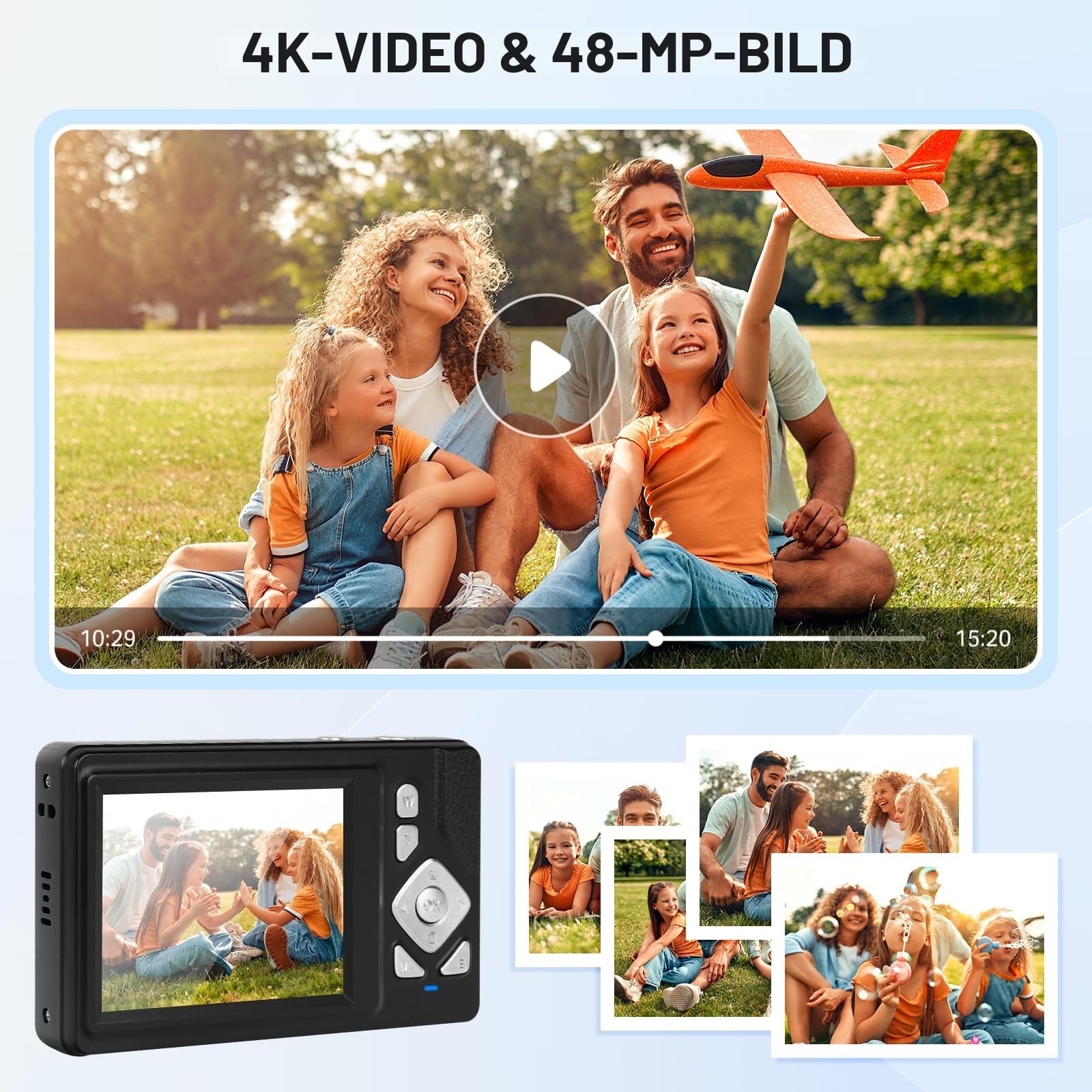 Digitalkamera 4K - 48MP UHD Kompakt Digitalkamera mit 2.8“ LCD Bildschirm und 18X Digitalzoom Anti-Shake Fotografie Vlogging Kamera mit 32gb SD Karte für Kinder Studenten Anfänger Teen (Schwarz)
