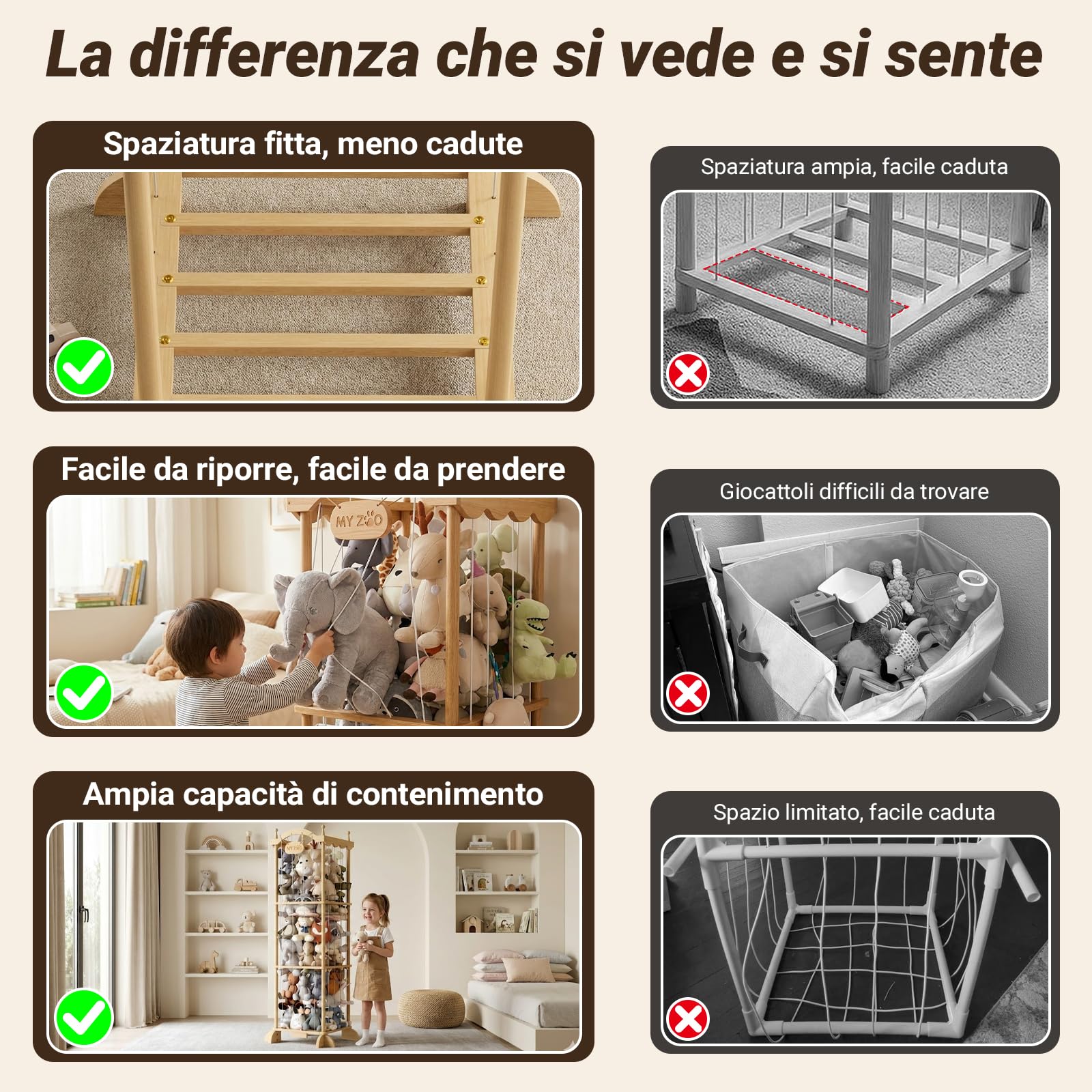 COSYLAND Organizer Peluche per Bambini, Salvaspazio, 141 x 55 x 49 cm | Corde elastiche per prendere e riporre i peluche, struttura verticale salvaspazio