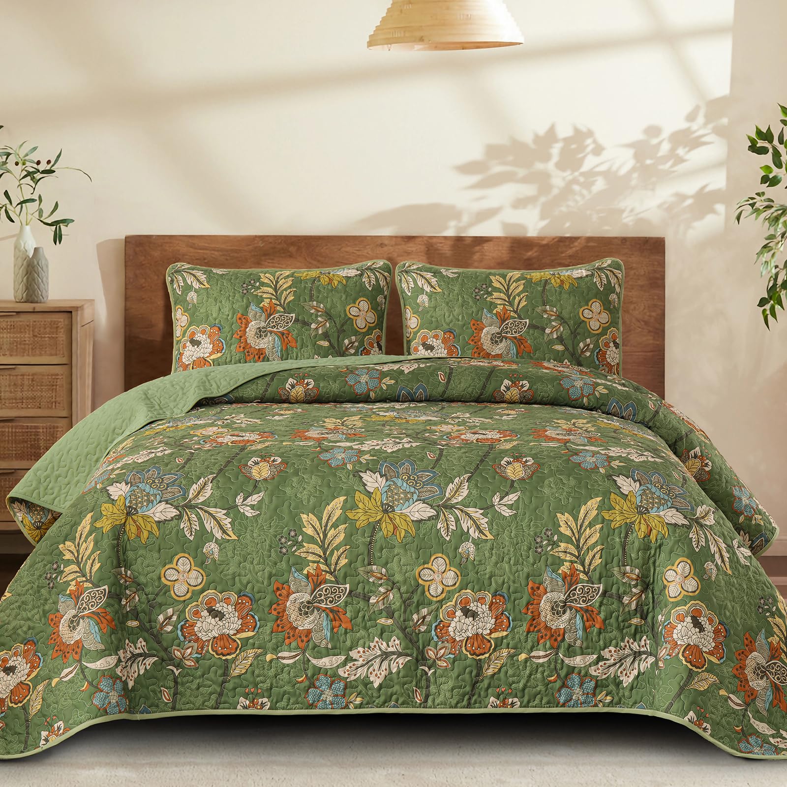 Parure de lit florale botanique 3 pièces avec housse de couette et taies d'oreiller en microfibre