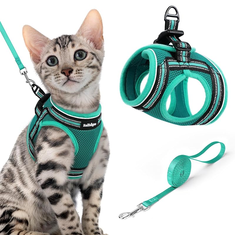 Peitoral para gatos com guia rabbitgoo, colete ajustável, XL, Turquoise & Green