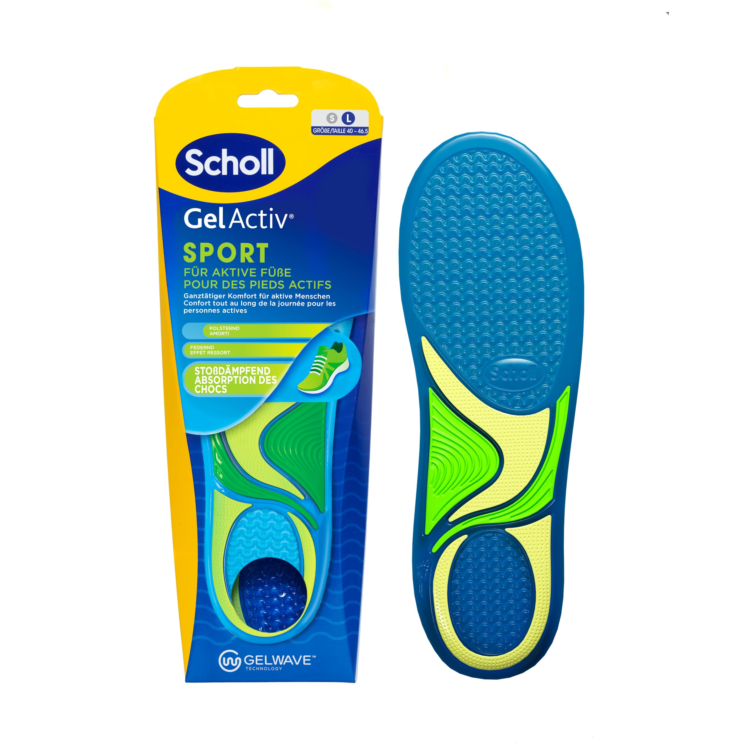 Scholl GelActiv Sports Insoles for Men, All-Day Comfortable Running Shoe Insoles for Fresh and Cool Feet, Super Shock Absorption and Suspension with GelWave Technology, Size 7-11