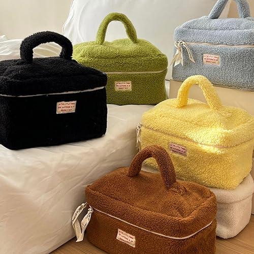 Miniatura 6 de Bolsa de cosméticos grande para maquillaje, bolsa de maquillaje estética Y2K, bolsa de cosméticos de forro polar para bolso, Marrón