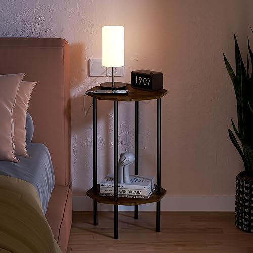 Miniatura 9 de Mesa auxiliar, mesa auxiliar octogonal para espacios pequeños, mesita de noche con 2 estantes de almacenamiento, soporte de mesa pequeño para