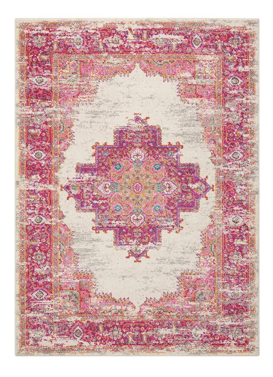 Ivory Fuschia RugStain-Resistant Floral RugLuxurious Traditional Persian Rug For Bedroom & Diningroom-201Cm X 290Cm from B&Q
