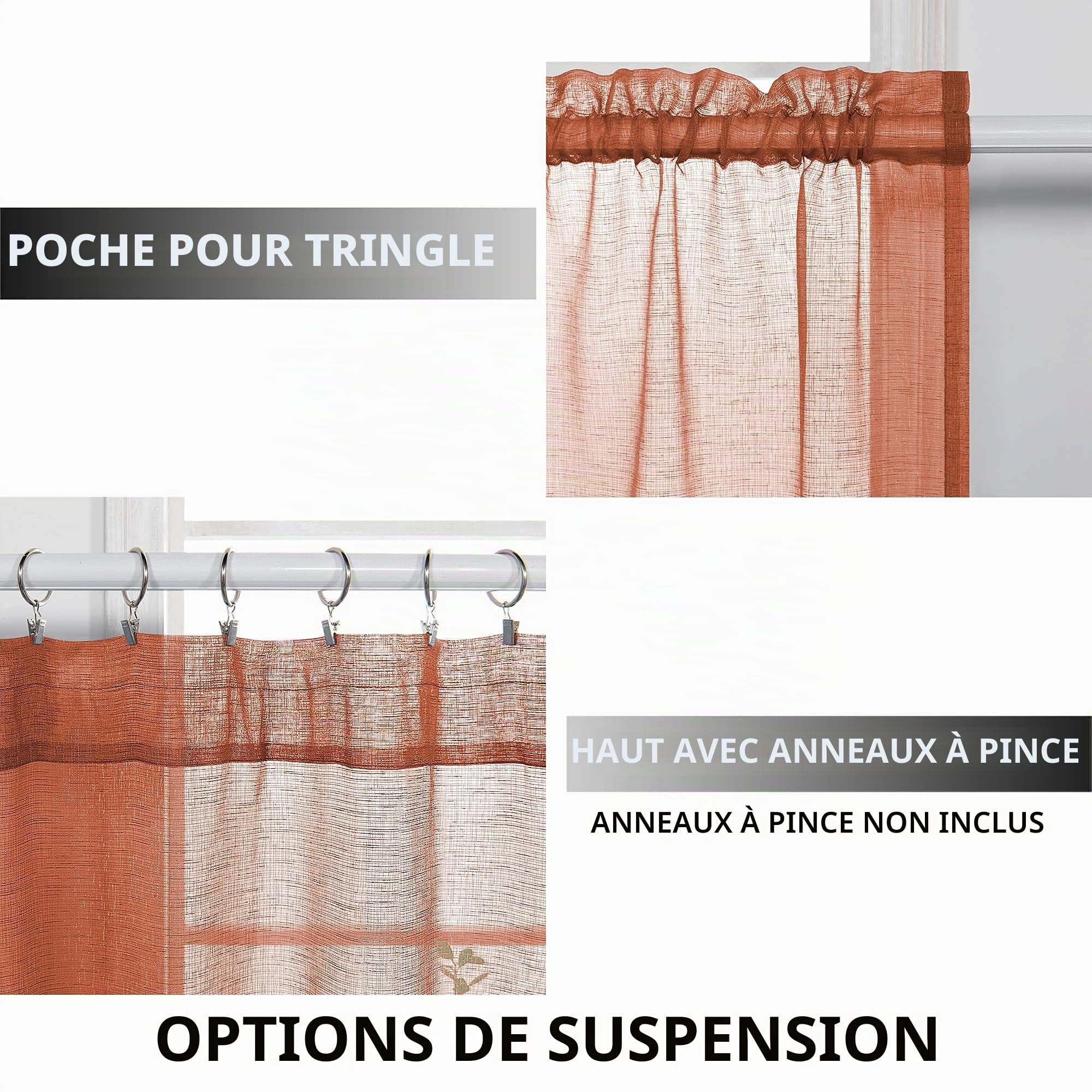 Lot de 2 Rideaux Semi-Transparents en Lin synthétique avec Passe-Tringle pour Chambre à Coucher et Chambre à Coucher (Terre Cuite) – 213 x 213 cm de Long – Orange brûlé