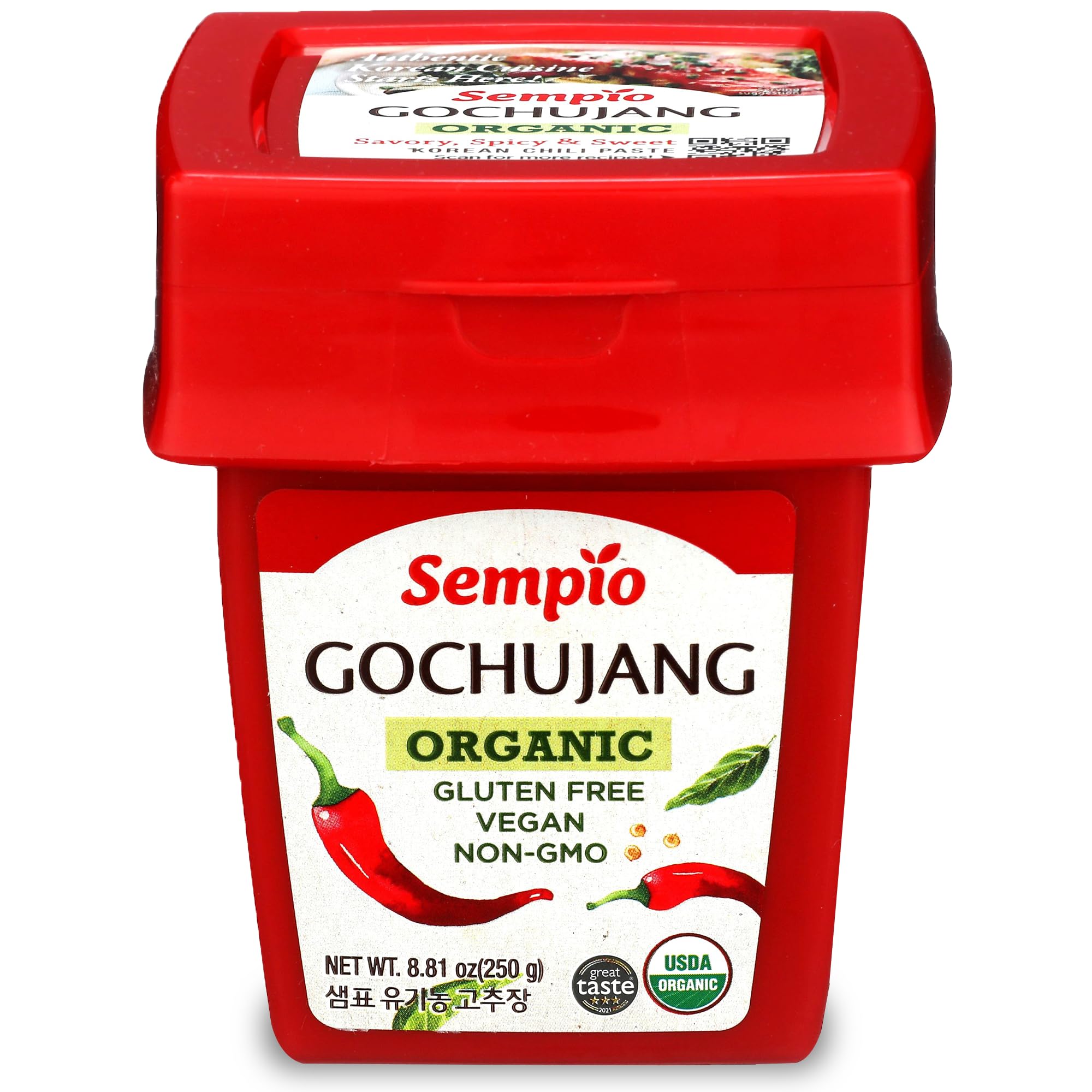 Organic Gluten Free Gochujang: Korean Red Chili Pepper Paste, Sweet Spicy Savory Paste, Traditional Fermented Condiment for Korean Cooking, Marinades, Dips, Vegan, Non GMO (8.8oz/250g)