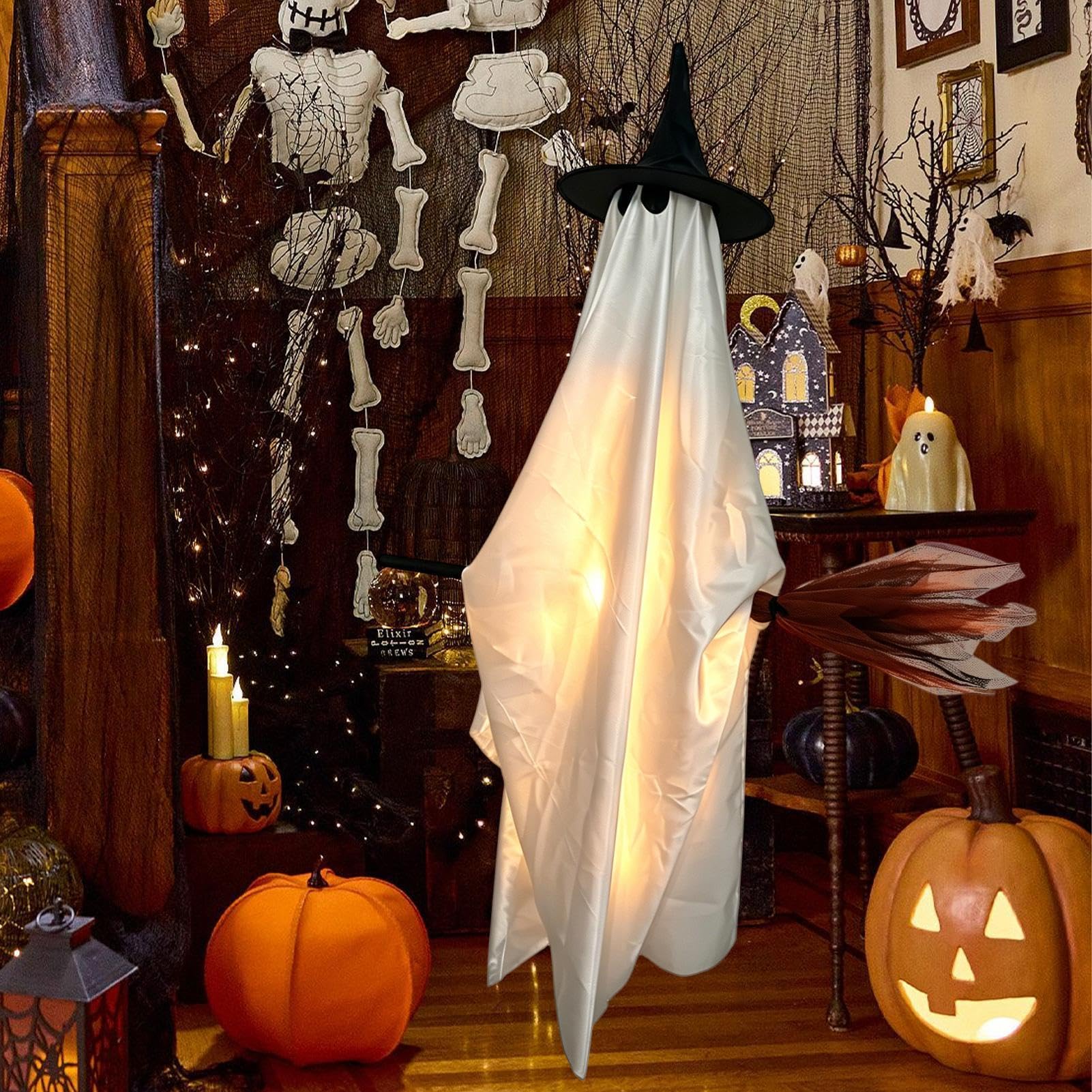 Latająca dekoracja na Halloween, oświetlony straszny rekwizyt, praktyczna pomoc na imprezę, funkcjonalne akcesoria świąteczne, dekoracyjne akcesoria zewnętrzne, na podwórko, patio, podwórko, werandę