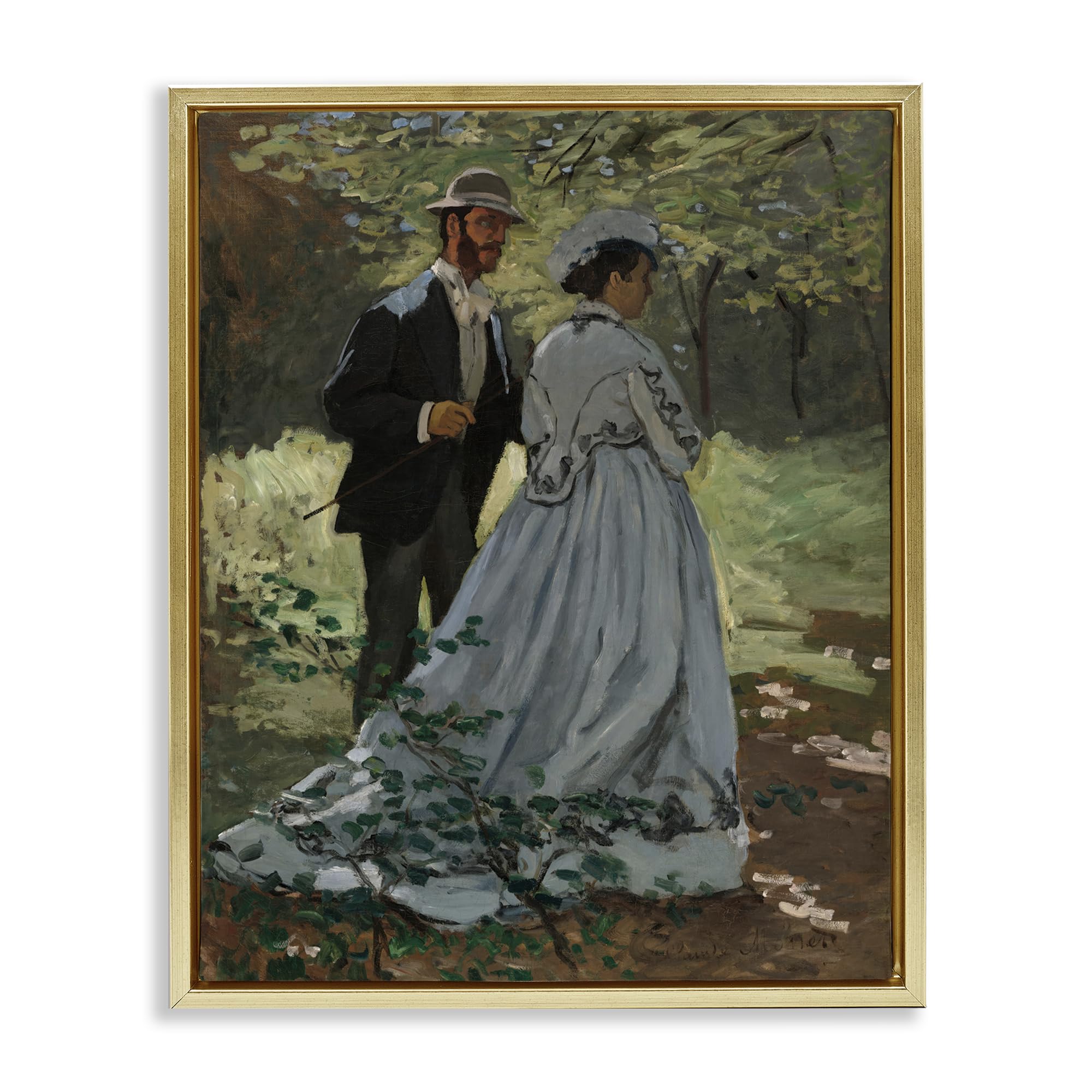 Stupell Industries Metallic Gold (Matte) 'Bazille & Camille In Nature', Floating Frame Canvas Art, Gold, 25 X 31 Inches, Easy To Hang And Sturdy, Made In Usa, By Tina Lecour