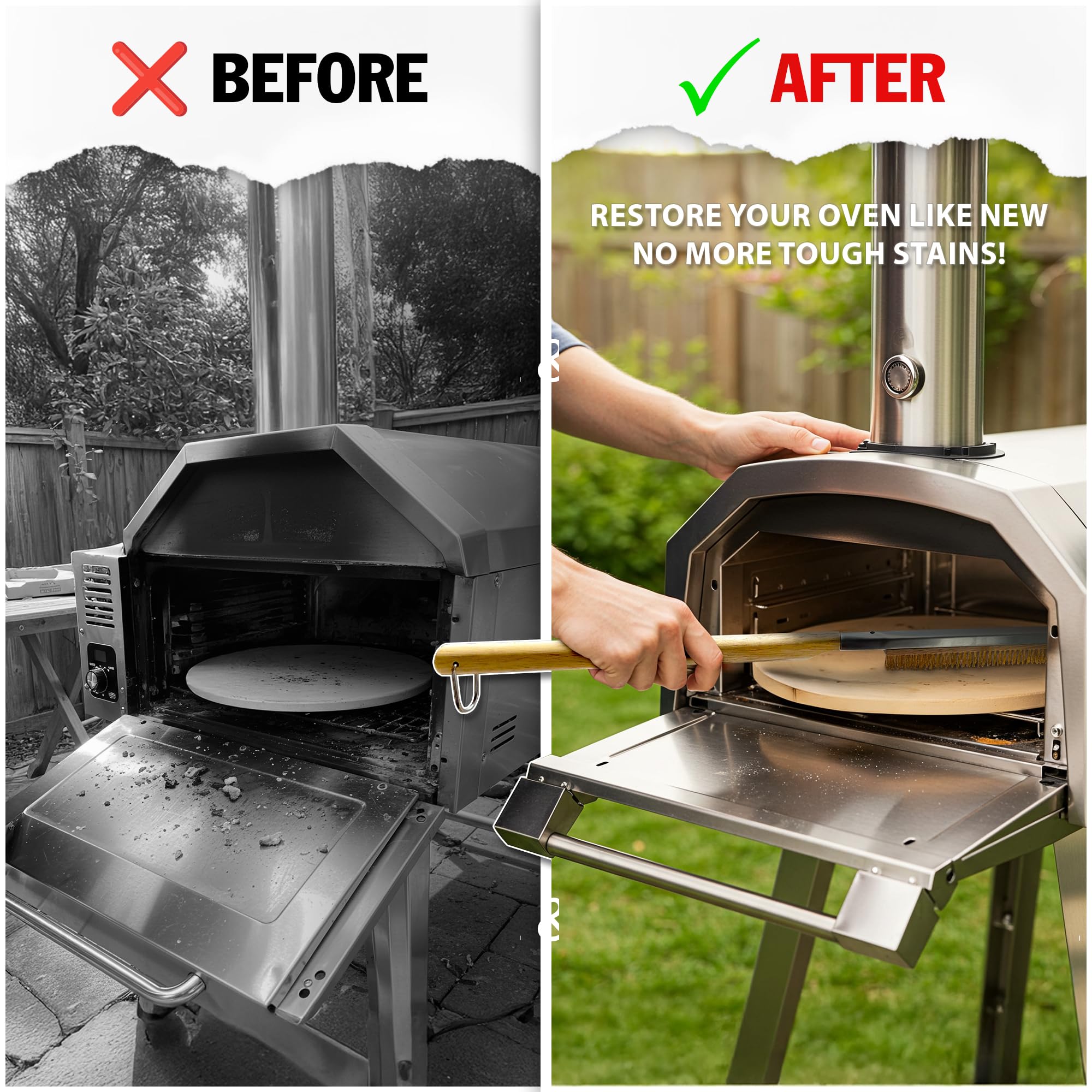 Cepillo para horno de pizza de 22 a 26 pulgadas con raspador, cepillo de piedra de pizza de mango largo 2 en 1, cepillo de pizza de cerdas de cobre resistente al calor, cepillo de limpieza