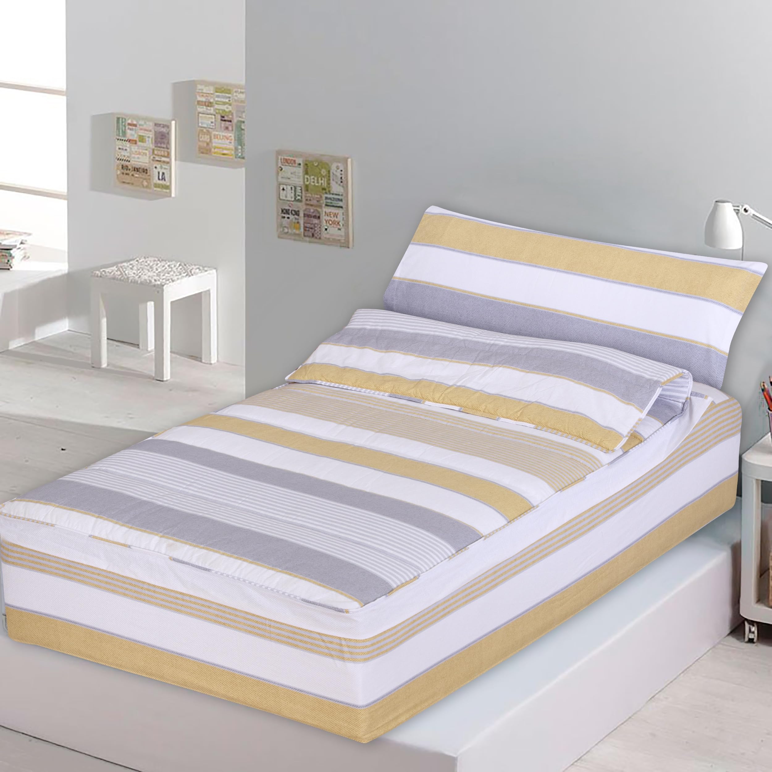 DHESTIA HOME - Saco Nórdico con Cremallera Edredón Ajustable Cama Infantil Zarautz Ocre - Color Ocre, Talla Cama 90